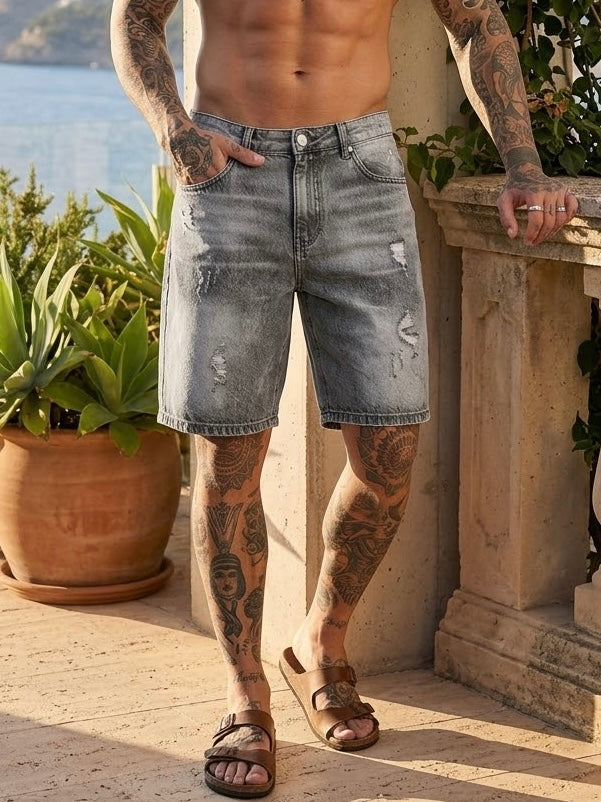 Million bermuda denim grigio strappo